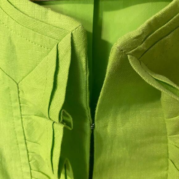 Kim Rogers Petite Linen Jacket P
Medium Green Ruffle Trim Open Front 3/4 Sleeve - Picture 5 of 9